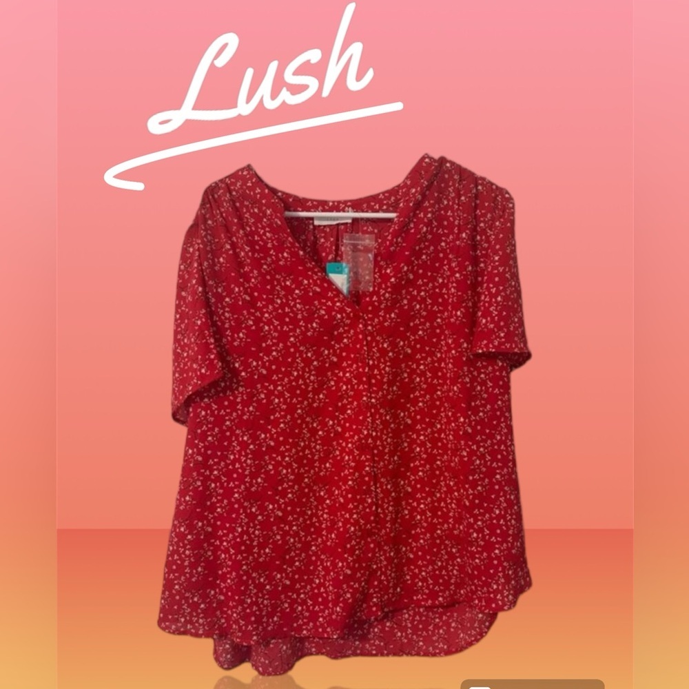 NWT Lush Remi Button Front Blouse Hot Pink Micro Floral Sz: 1x